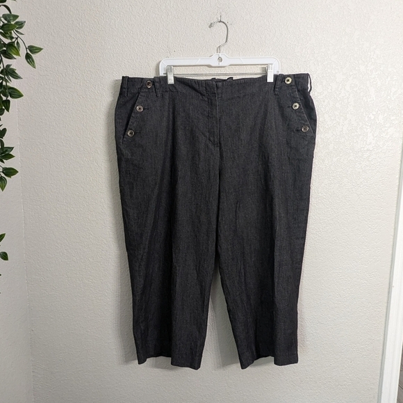 Sandro Woman Washed Black Capri Pants Cropped High Rise Pockets Casual Plus 22W - Picture 2 of 11